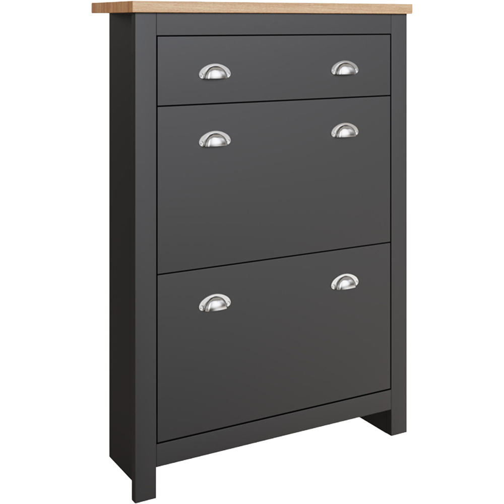 GFW Lancaster 2 Door 1 Drawer Black and Oak Shoe Cabinet Image 4