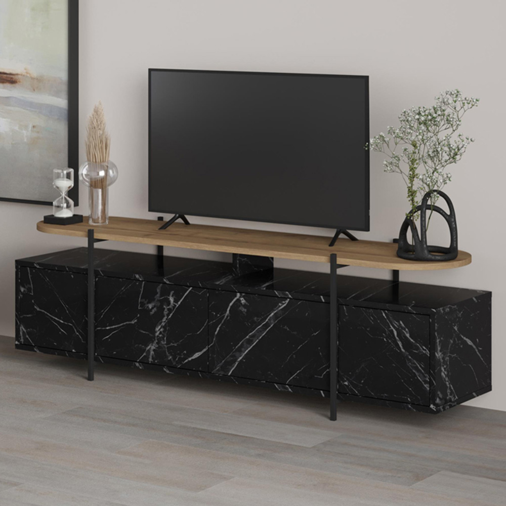 Decortie Hanley 4 Door Black Marble Effect TV Stand Image 1