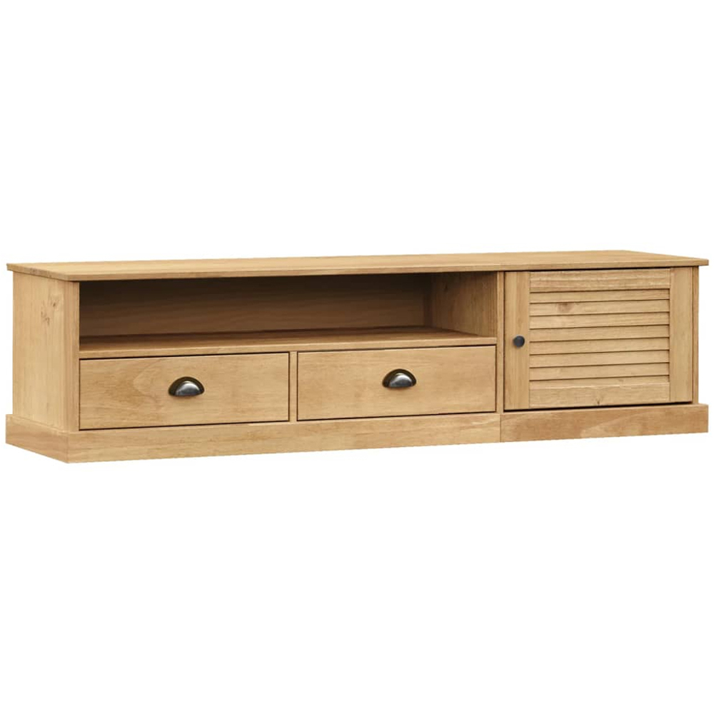 vidaXL Vigo Single Door 2 Drawer Single Shelf Brown Solid Pine Wood TV Cabinet Image 2