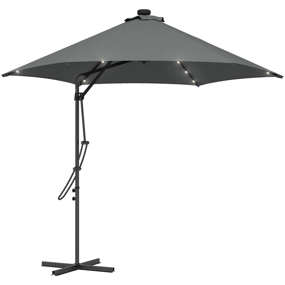 Outsunny Dark Grey Solar LED Cantilever Parasol with Cross Base 3m Image 1