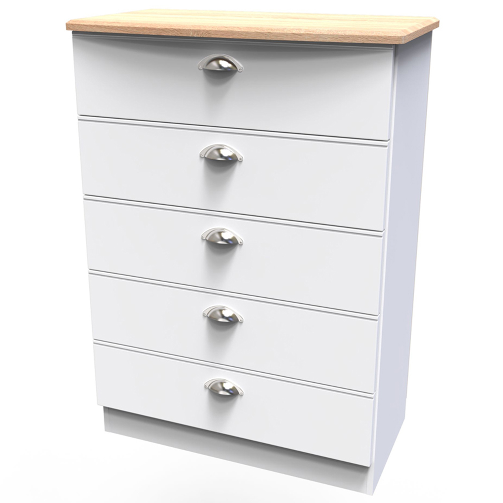 Crowndale Victoria 5 Drawer White Ash and Oak Chest of Drawers Image 4