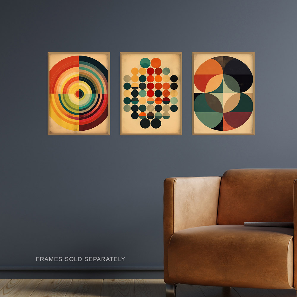 Artery8 Bauhaus Mid Century Abstract Circles Wall Art Print 30 x 41cm 3 Pack Image 2