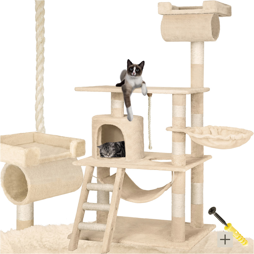 tectake Stokeley Beige Cat Tree with Scratching Post 141cm Image 2