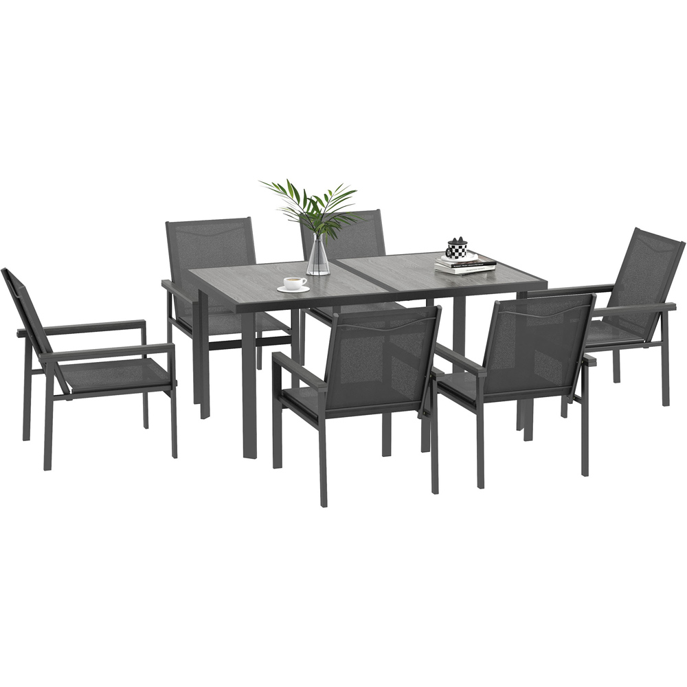 Outsunny 6 Seater Steel Rectangular Garden Dining Set Grey Image 2