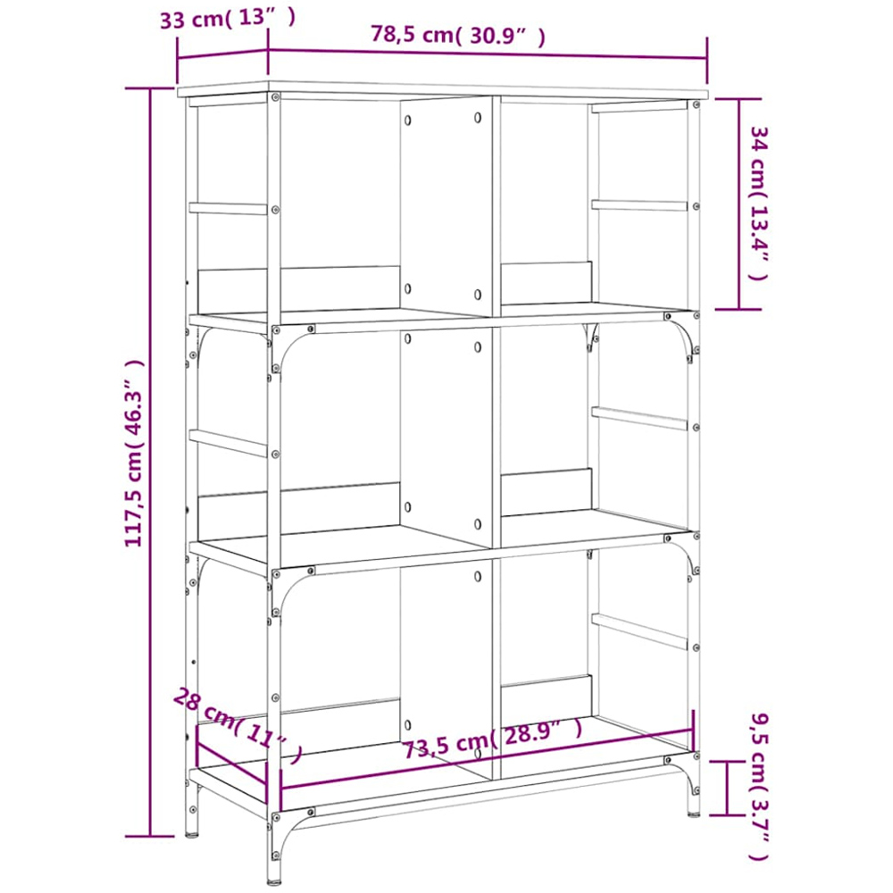 vidaXL 6 Shelf Brown Oak Wooden Bookcase Image 9