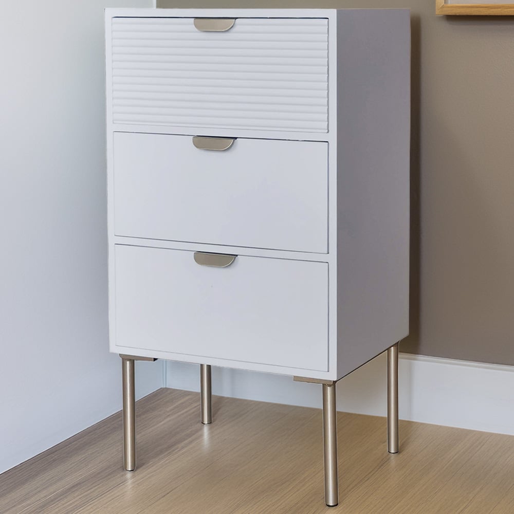 Acacia Home 3 Drawer White Wooden Chest of Drawers Image 1