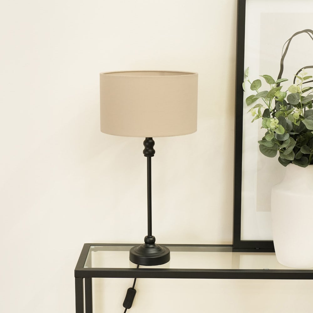 ValueLights Maggie Natural and Black Drum Shade Candlestick LED Table Lamp Image 3