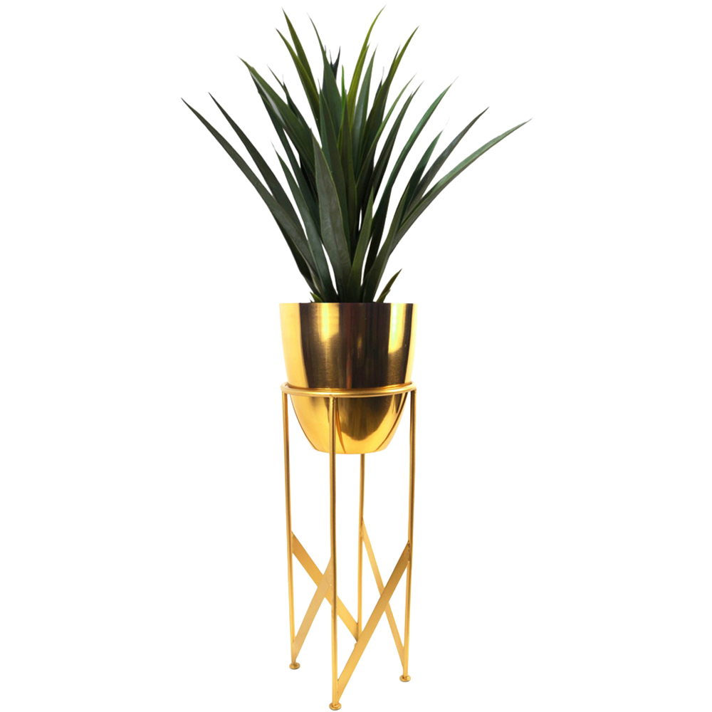 Leaf Artificial Yucca Plant in Gold Planter 90cm Image 1