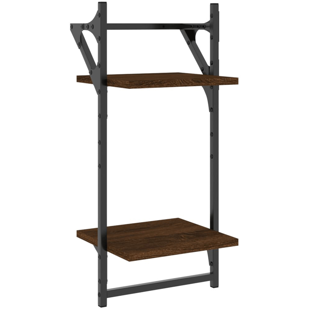 vidaXL Set of 2 2 Shelf Smoked Oak Floating Wall Shelf with Bar Image 3