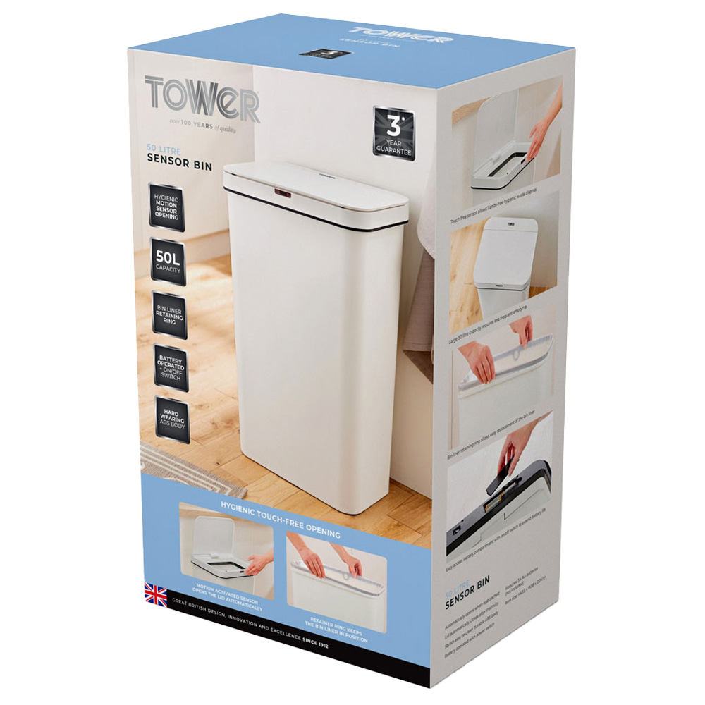 Tower White Rectangular Sensor Bin 50L Image 8