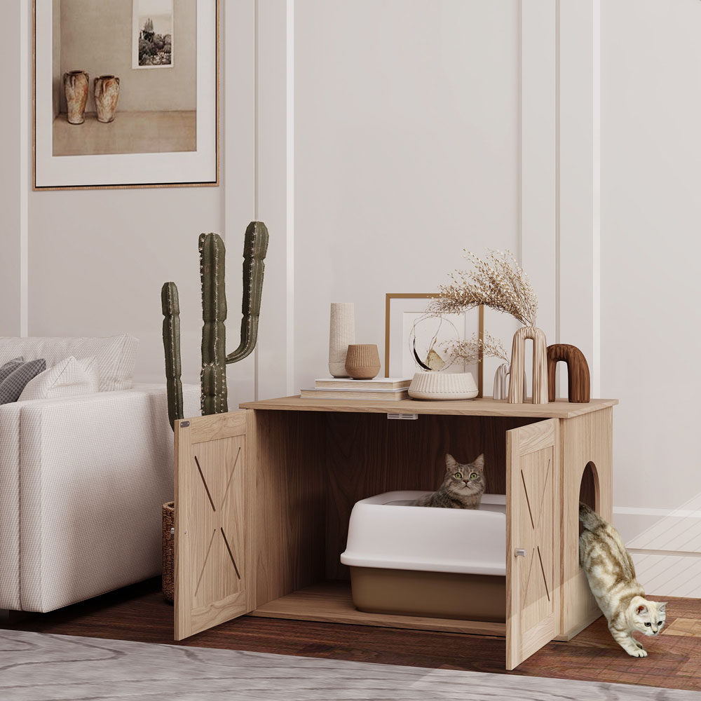 PawHut Walnut Brown Cat Litter Box Enclosure Image 2