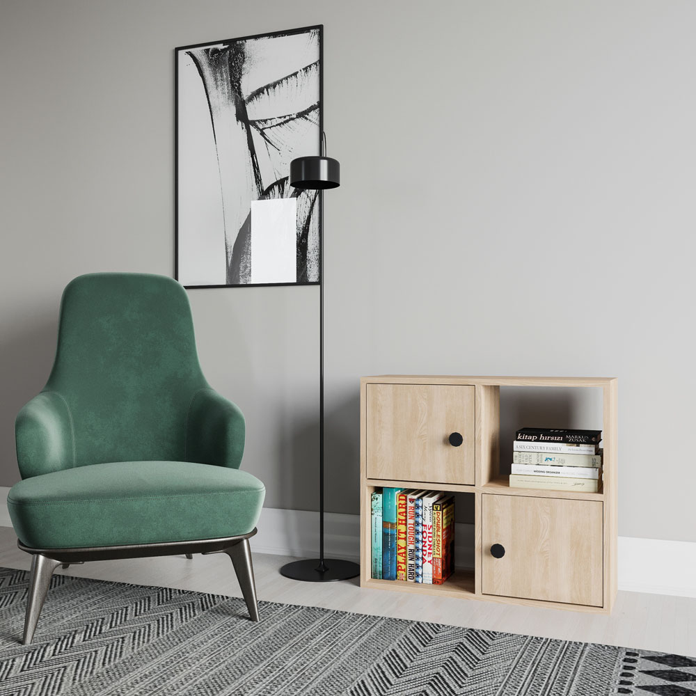 Decorotika Tuttle 2 Door 2 Open Shelf Oak Bookcase Image 4