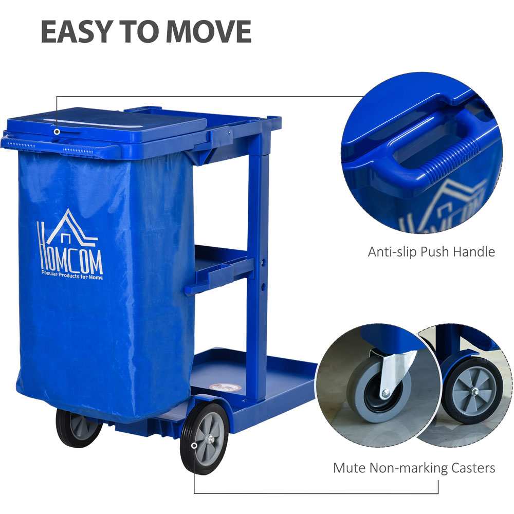 HOMCOM 3 Tier Blue Housekeeping Trolley with Wheels Image 5