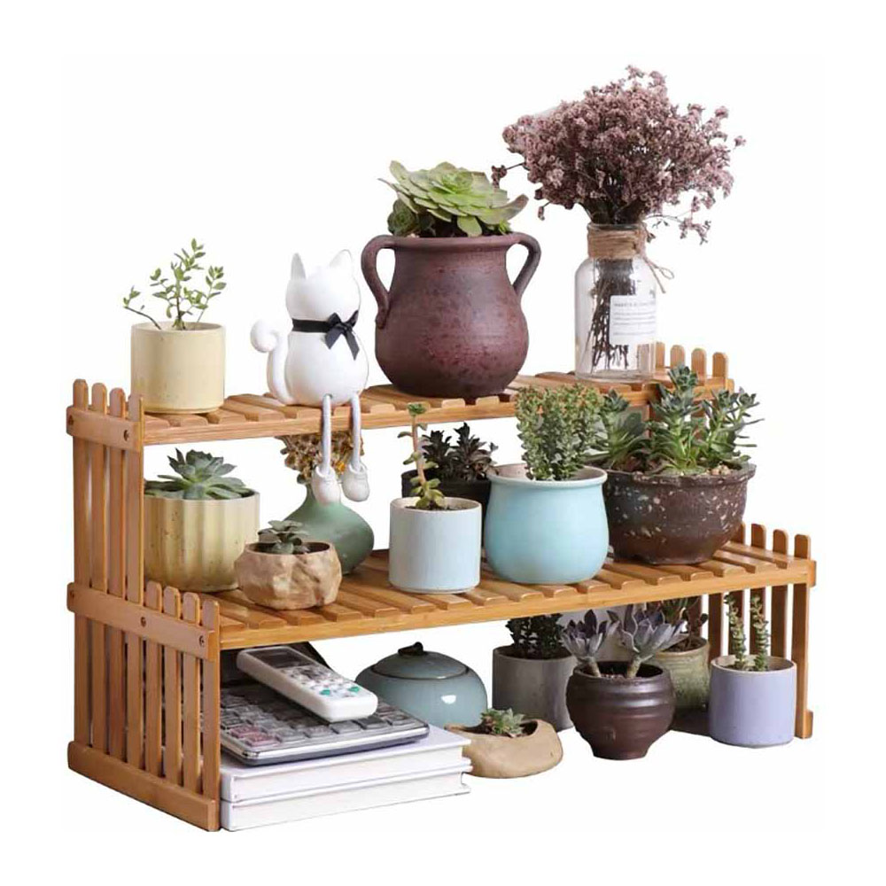Living and Home 2 Shelf Wooden Tabletop Natural Plant Stand Image 4