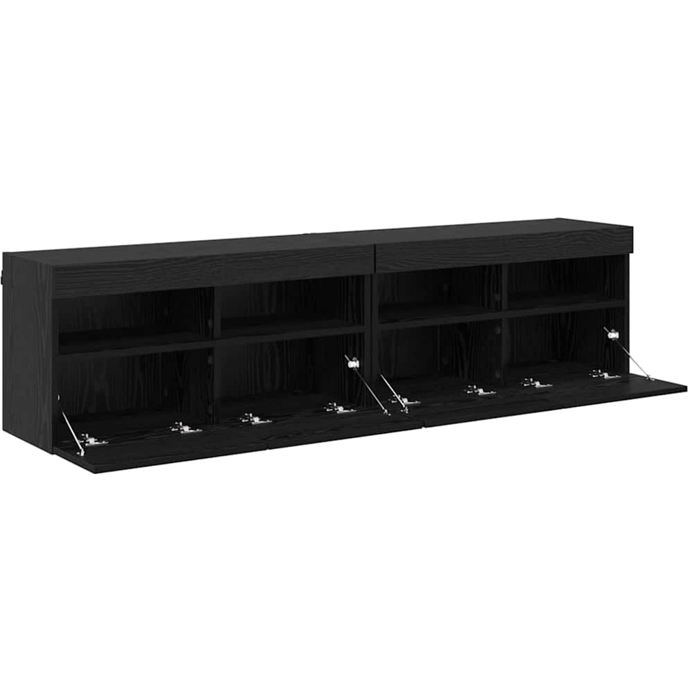 vidaXL 2 Door 2 Shelf Black Oak TV Cabinet with LED Lights Set of 2 Image 7
