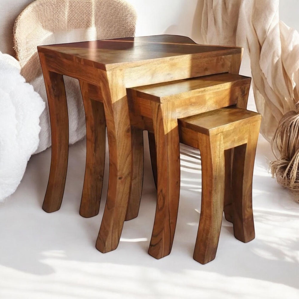 Acacia Home Brown Nest of Tables 50cm Set of 3 Image 3