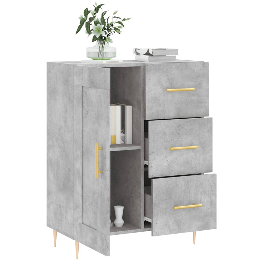 vidaXL Single Door 3 Drawer Concrete Grey Wooden Sideboard Image 4