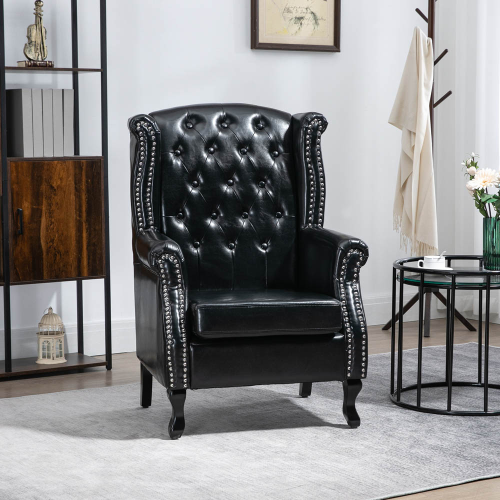 Portland Chesterfield Black Tufted Wingback Accent Armchair Image 7