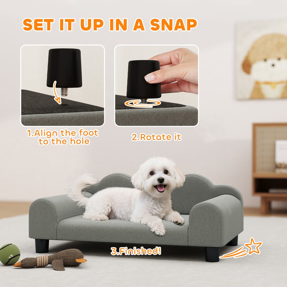 PawHut Grey Small Pet Sofa Bed with Backrest and Armrest Image 7