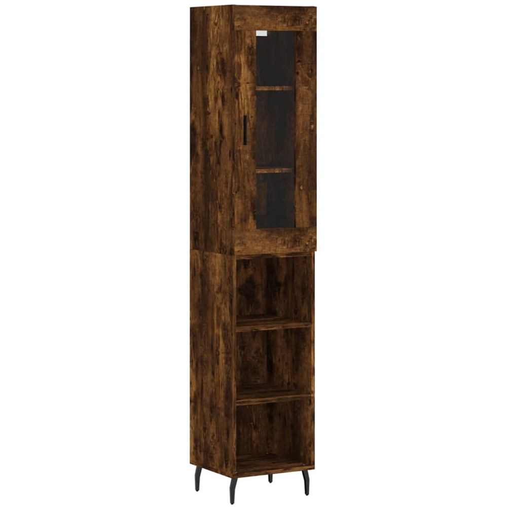 vidaXL Single Glass Door 3 Shelf Smoked Oak Highboard Image 2