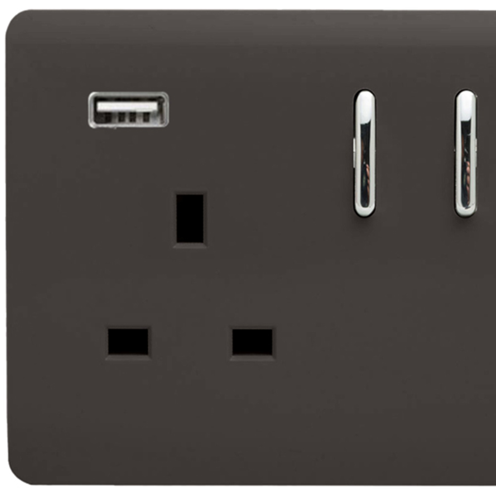 Trendi Switch 2 Gang 13amp 2 Port USB Dark Brown Switched Plug Socket Image 2