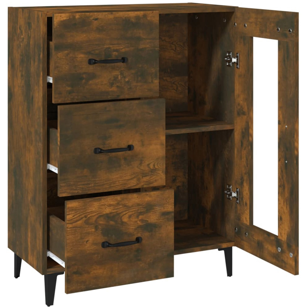vidaXL Single Glass Door 3 Drawer Smoked Oak Sideboard Image 7