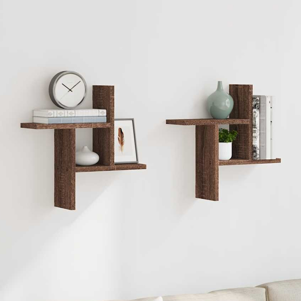 vidaXL 38 x 12 x 38cm Brown Wall Shelf Image 2