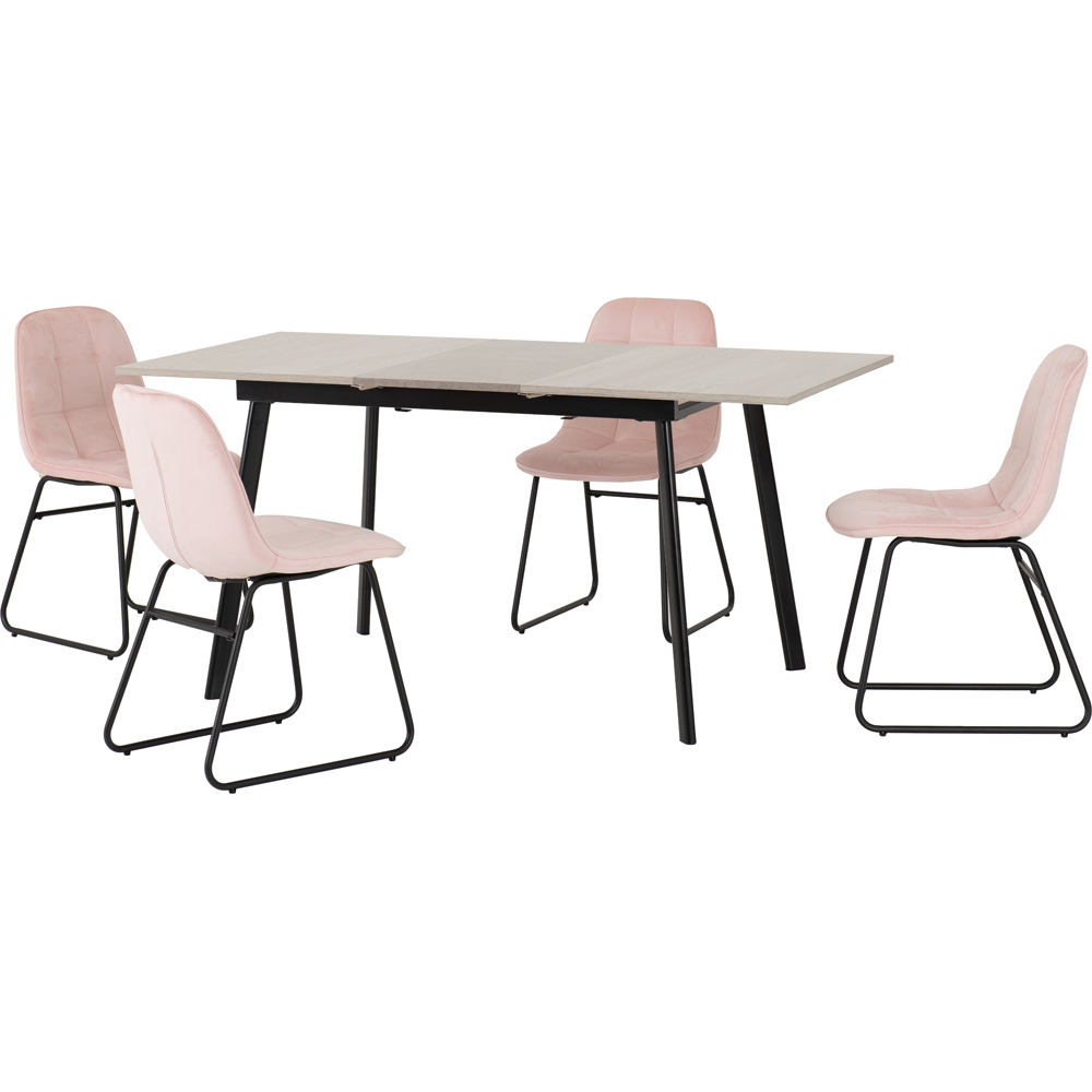 Seconique Avery Lukas 4 Seater Extending Dining Set Concrete and Baby Pink Image 2