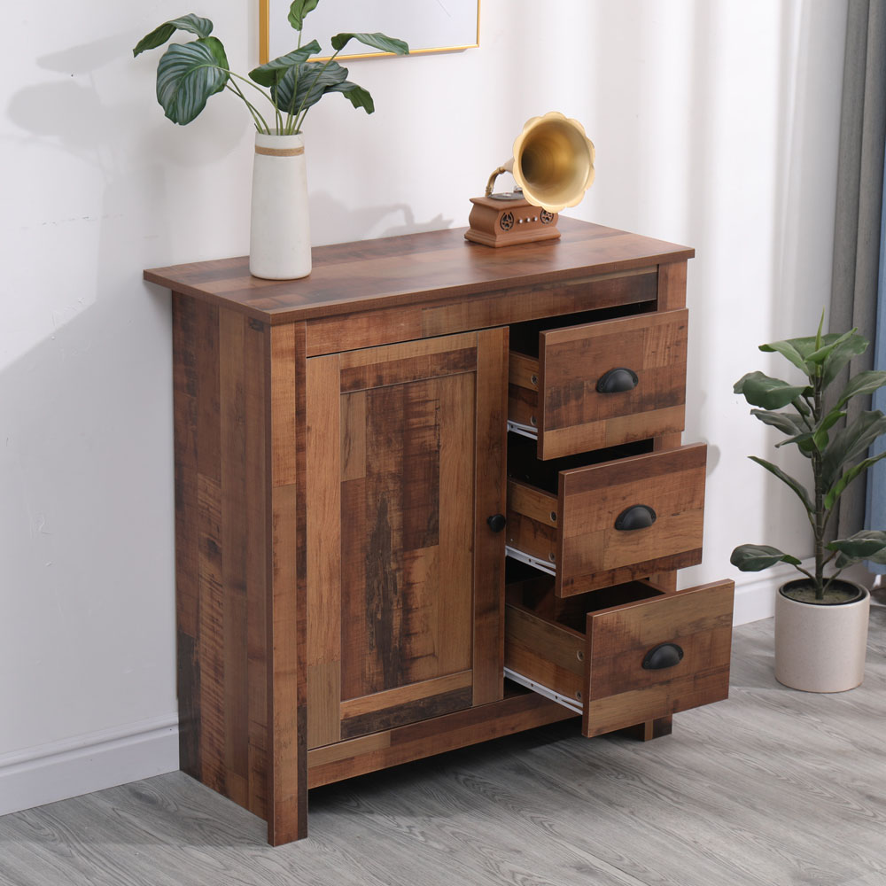 FurnitureHMD Single Door 3 Drawer Industrial Style Wooden Sideboard Image 8