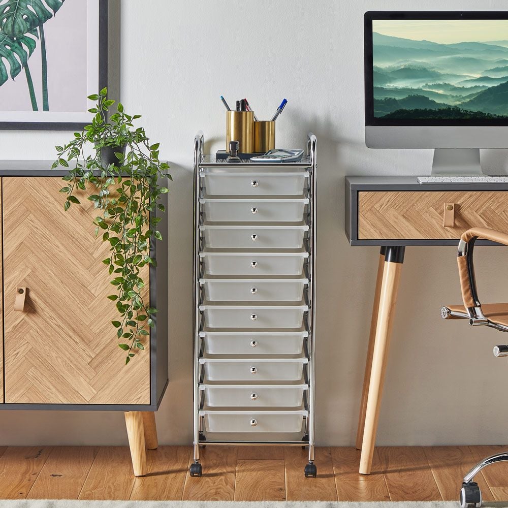 VonHaus White 10 Drawer Wheeled Storage Trolley Image 5