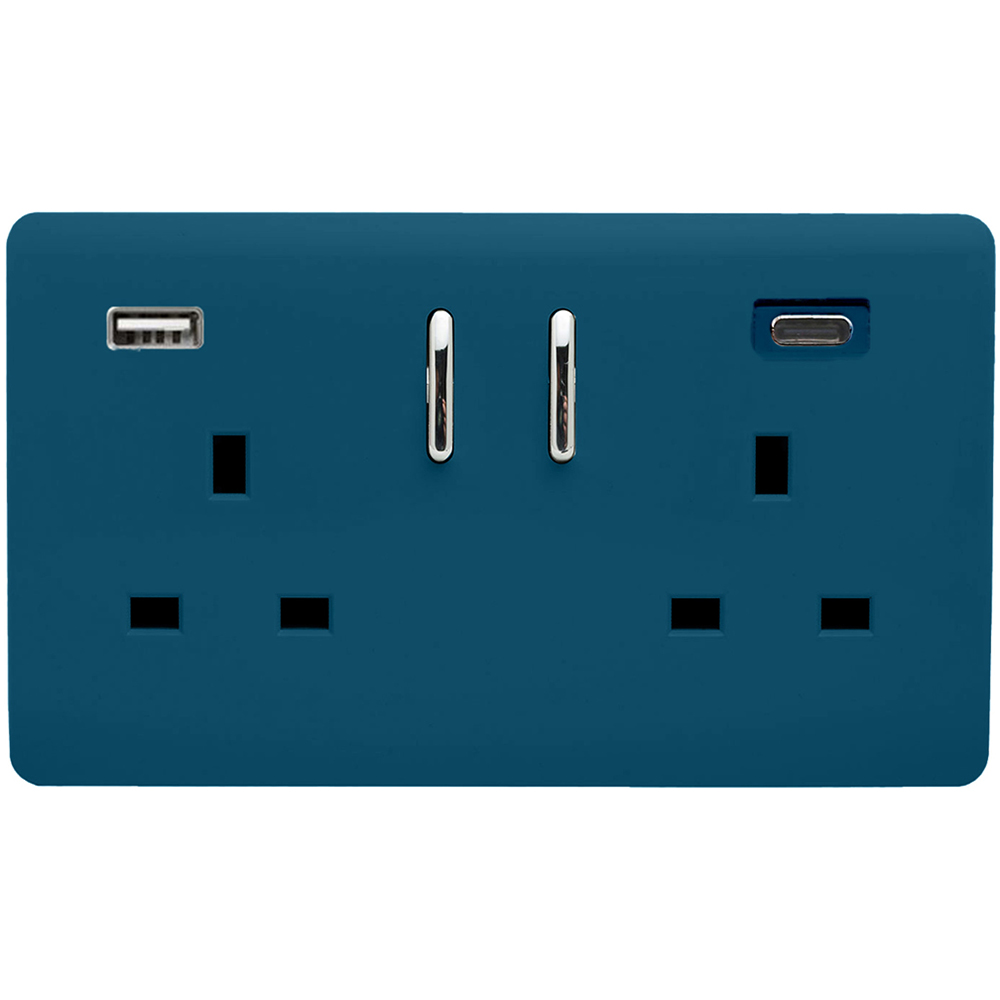 Trendi Switch 2 Gang 13amp 2 Port USB Midnight Blue Switched Plug Socket Image 1