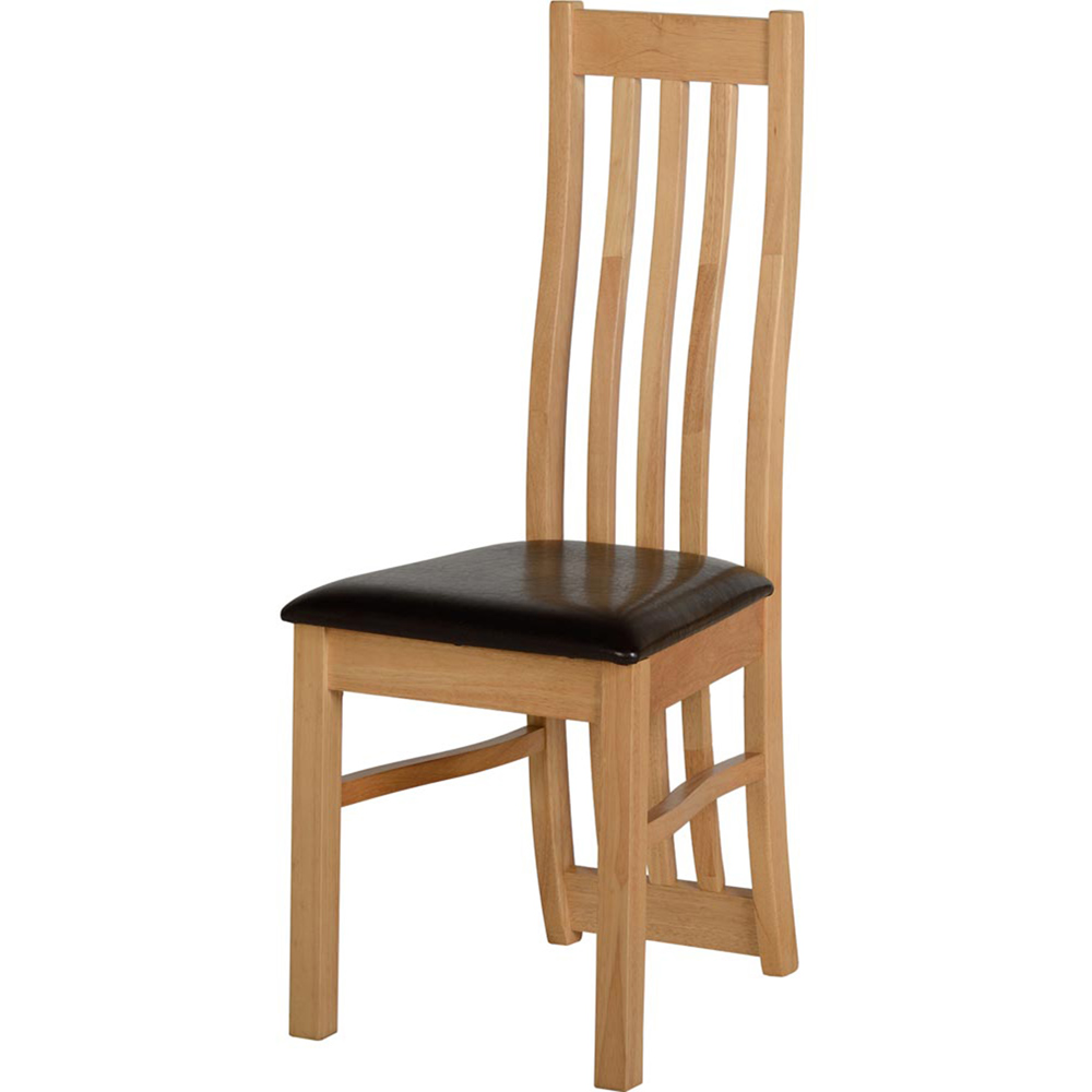 Seconique Ainsley Set of 2 Oak Veneer and Brown PU Dining Chair Image 3