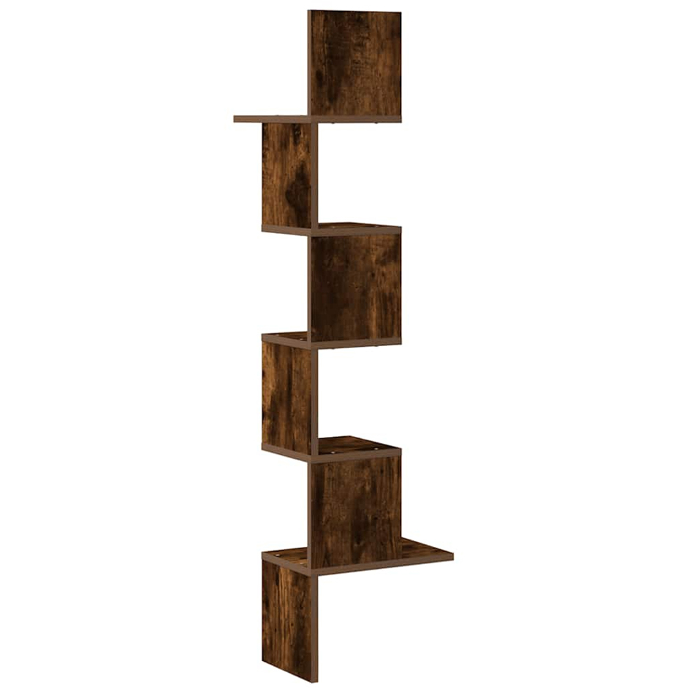 vidaXL 5 Shelf Smoked Oak Corner Wall Shelf Image 5