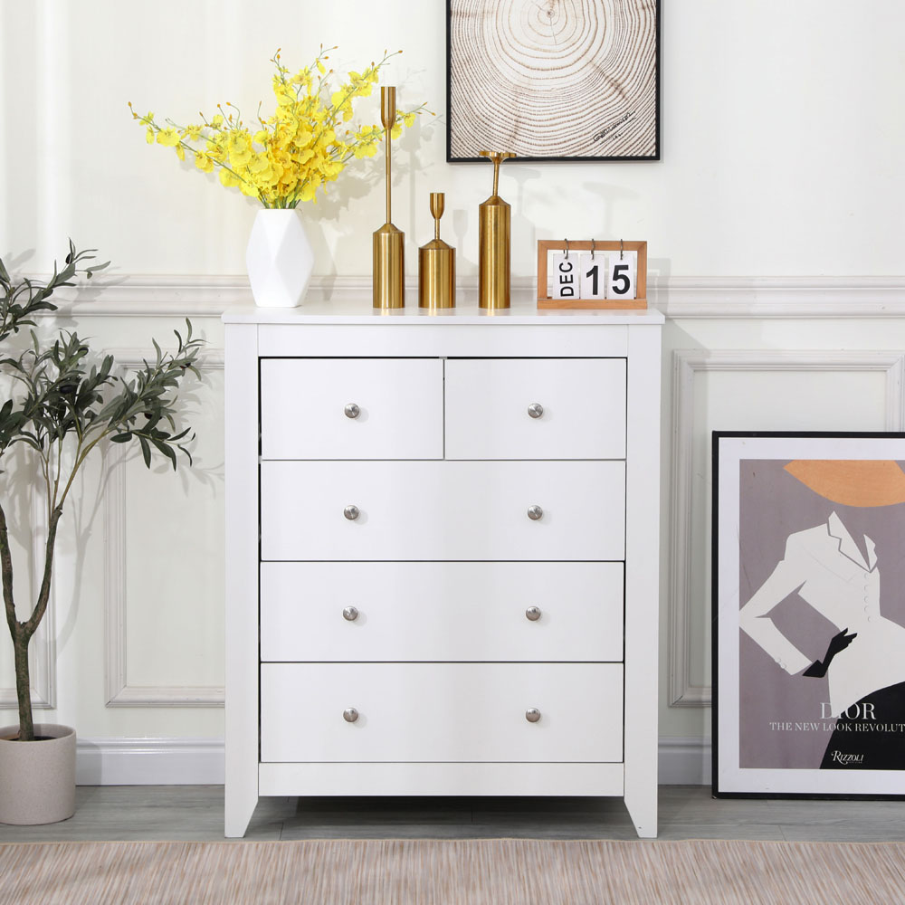 FurnitureHMD 5 Drawer White Wooden Chest of Drawers Image 8