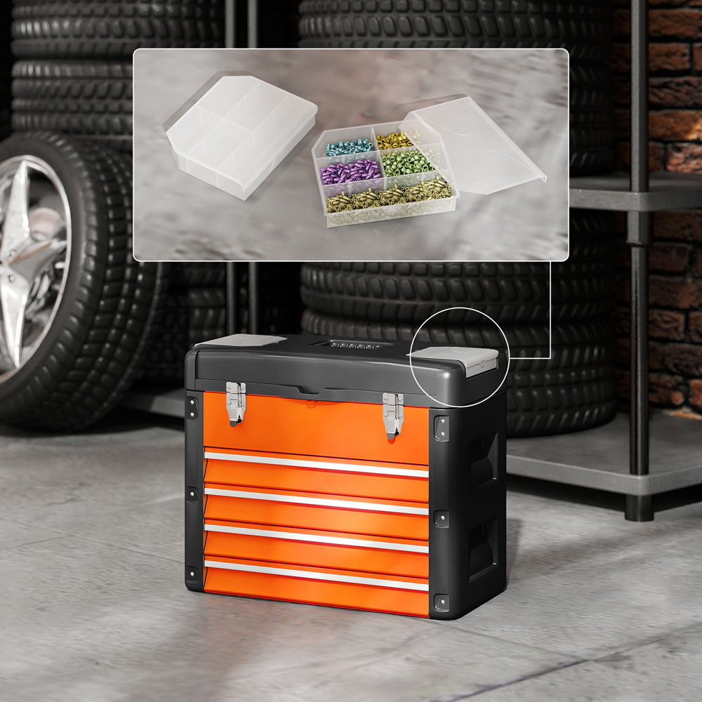 HOMCOM 4 Drawer Orange Steel Toolbox Image 3