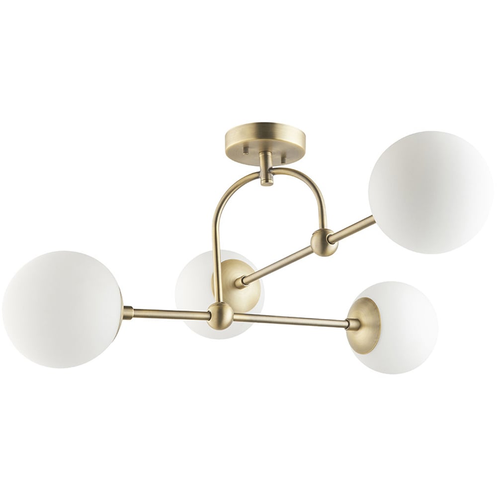 Merano Cosenza Antique Brass and Opal Glass 4 Light Ceiling Semi Flush Image 1