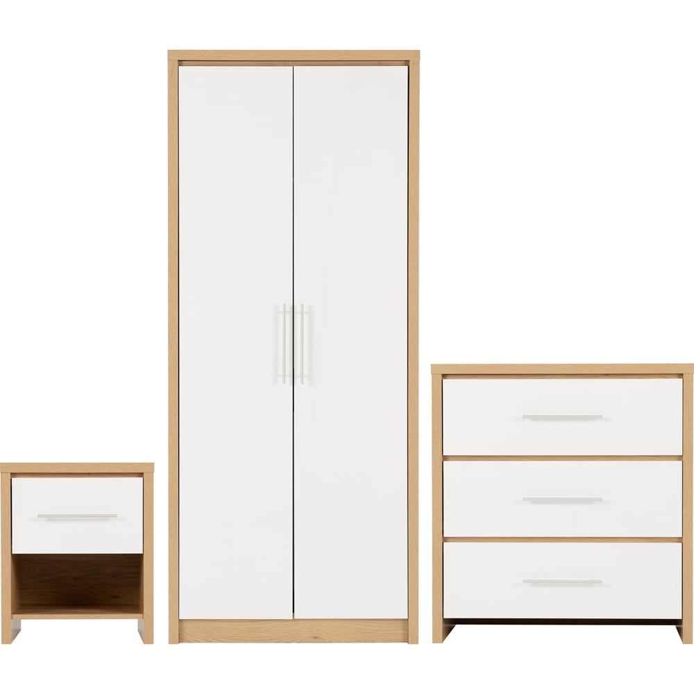 Seconique Seville White Gloss Light Oak 3 Piece Bedroom Furniture Set Image 2