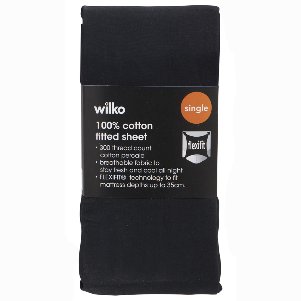 Wilko Best Single Black 300 Thread Count Percale Fitted Bed Sheet Image 2