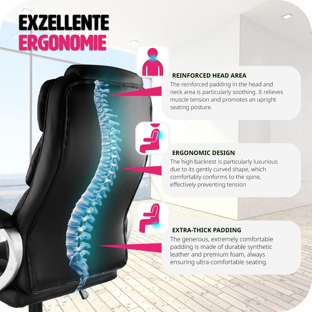 tectake Jonas Black Height Adjustable Padded Office Chair Image 5