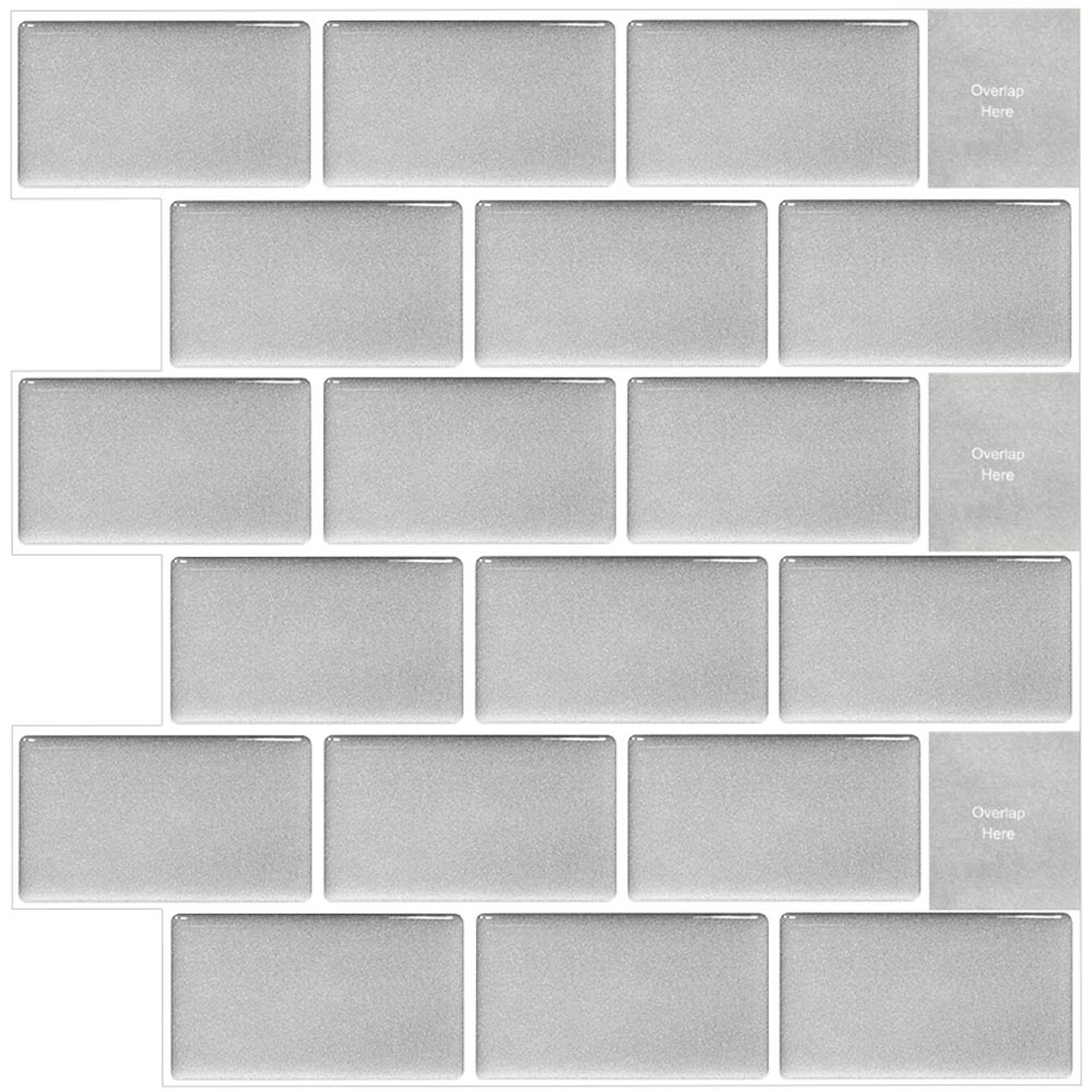 Living and Home 1.2mm Light Grey Peel and Stick Backsplash Tile 10 Pack Image 2