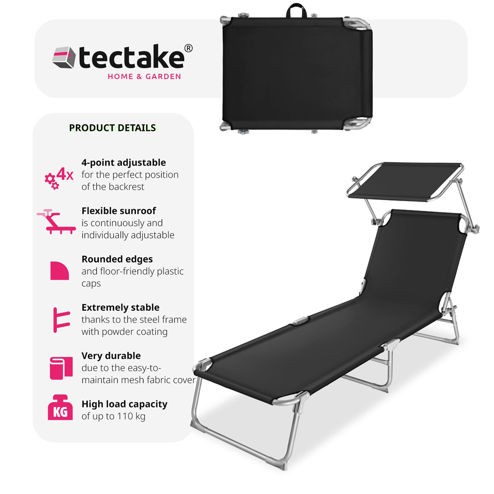 tectake Set of 2 Black 4 Step Backrest Foldable Sun Lounger Image 5