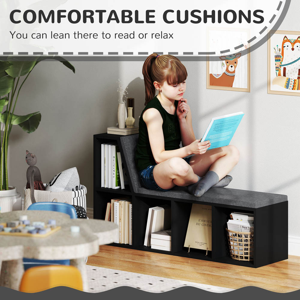 Portland 5 Shelf Black Bookcase with Removable Cushion Image 6