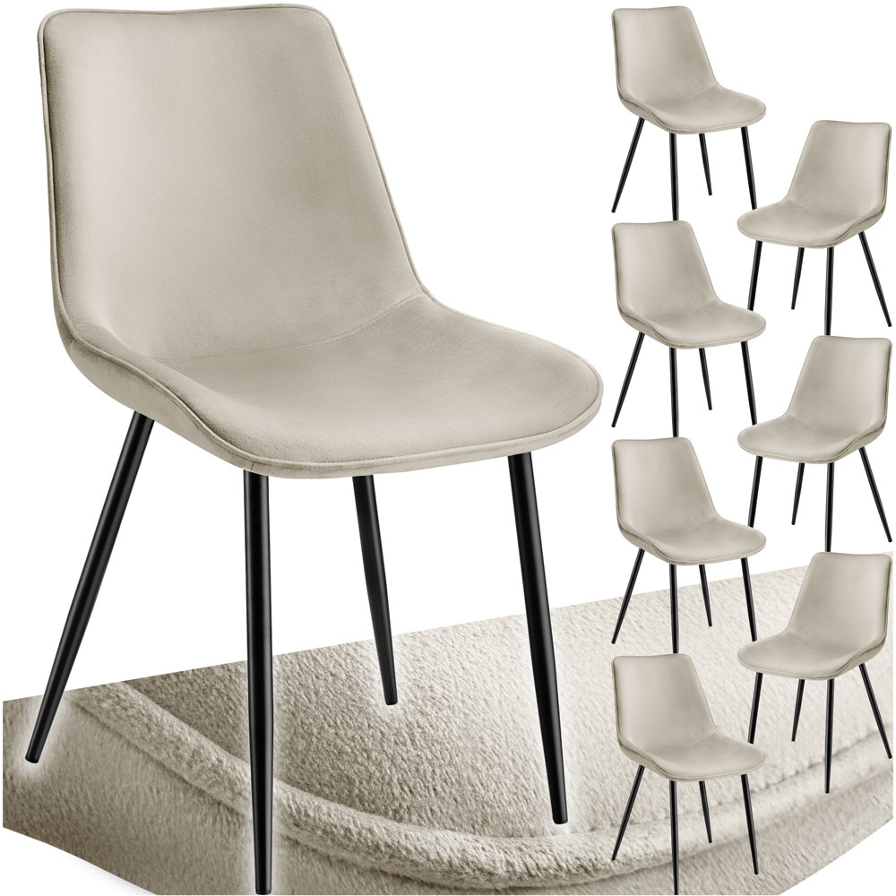 tectake Monroe Set of 8 Cream Velvet Padded Dining Chair Image 2