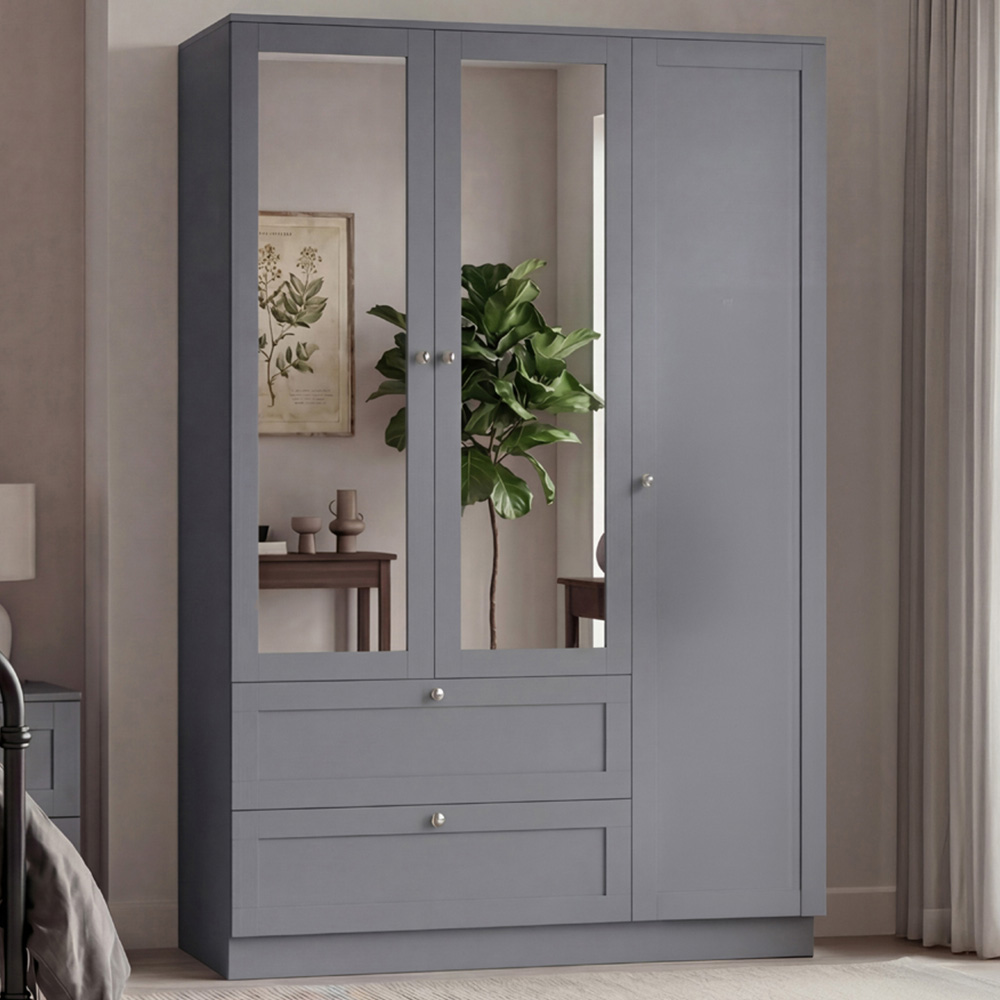 VIDA DESIGNS Altino 3 Door 2 Drawer Grey Shaker-Style Mirrored Wardrobe Image 1