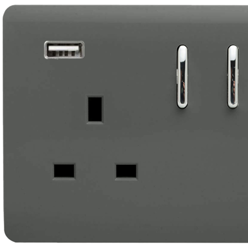 Trendi Switch 2 Gang 13amp 2 Port USB Charcoal Switched Plug Socket Image 2