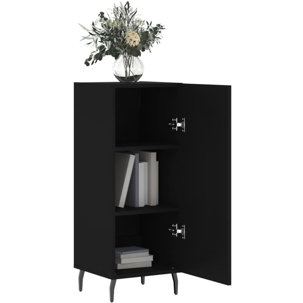 vidaXL Single Door Black Wooden Sideboard with Metal Legs Image 4