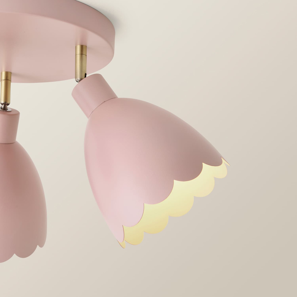 ValueLights Millie 3 Way Rose Pink Scallop Shade Adjustable Round Spot Ceiling Light with Bulb Image 4