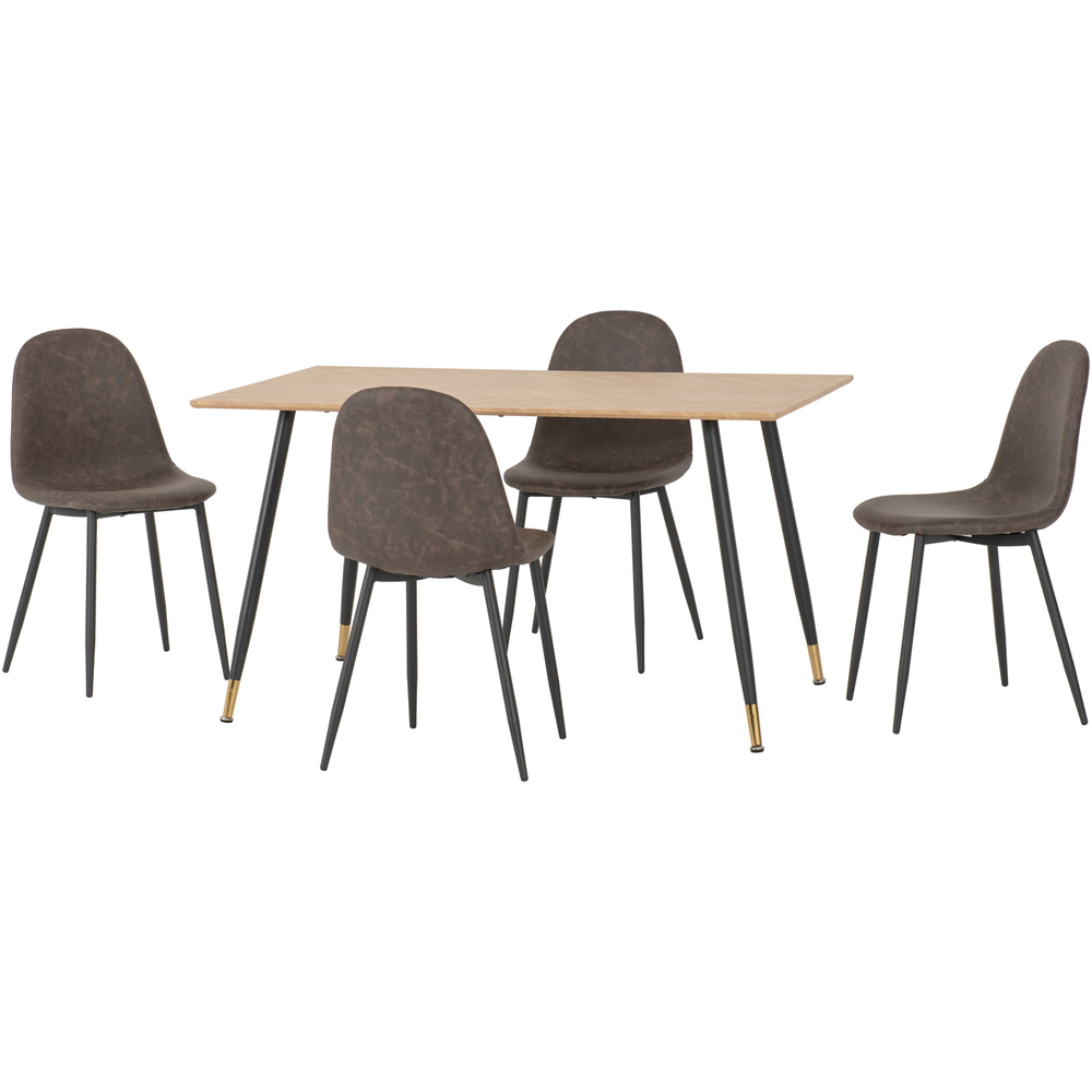 Seconique Hamilton Athens Oak Effect PU 4 Seater Dining Table Set Brown Image 2