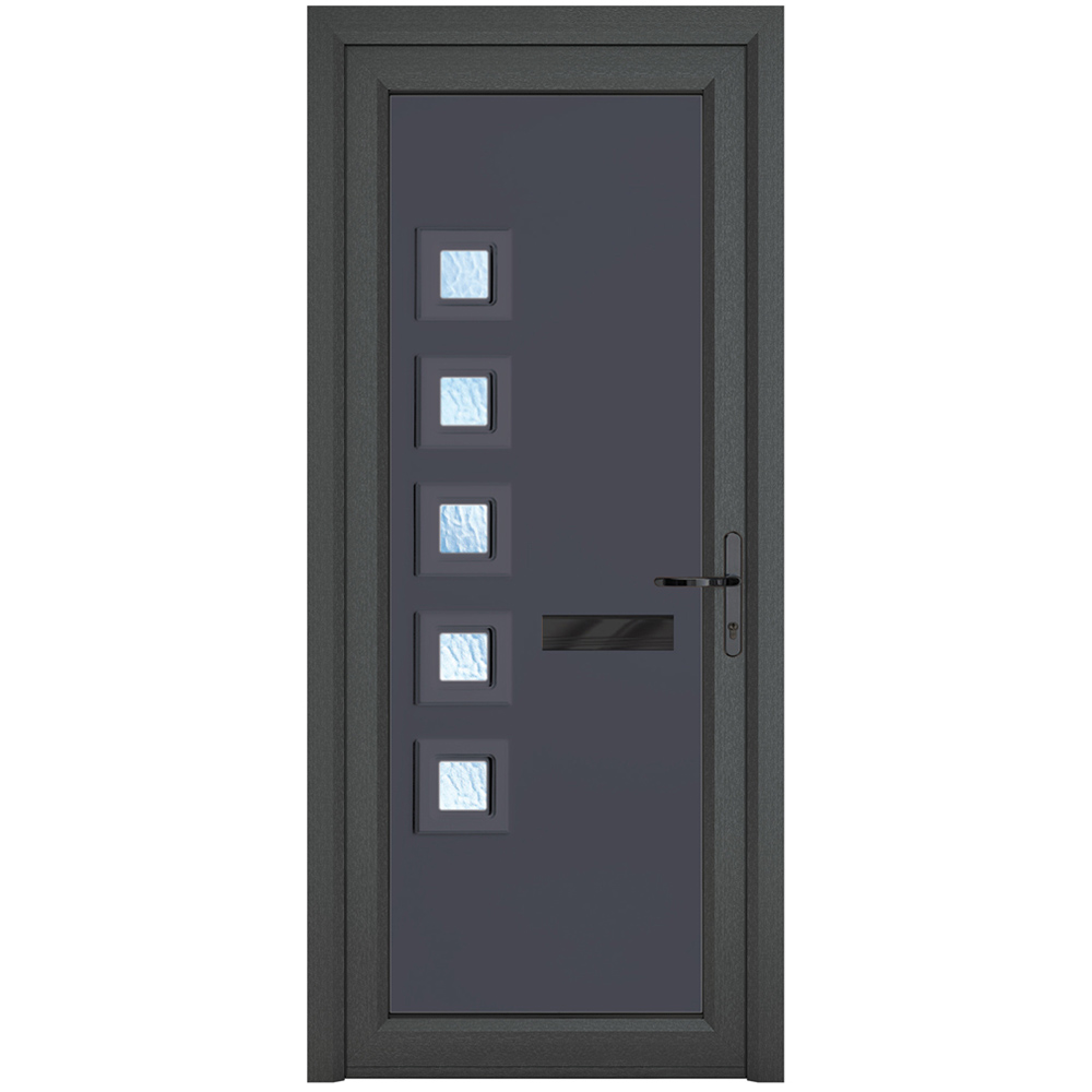 Crystal uPVC Front Door Contemporary 5 Glass Malaga Grey White Left Hand Obscure Glass 920x2090mm Image 1