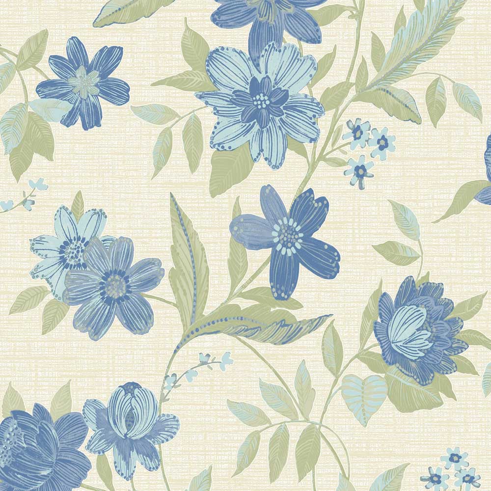 Grandeco Katsu Trail Floral Blown Blue Wallpaper Image 1